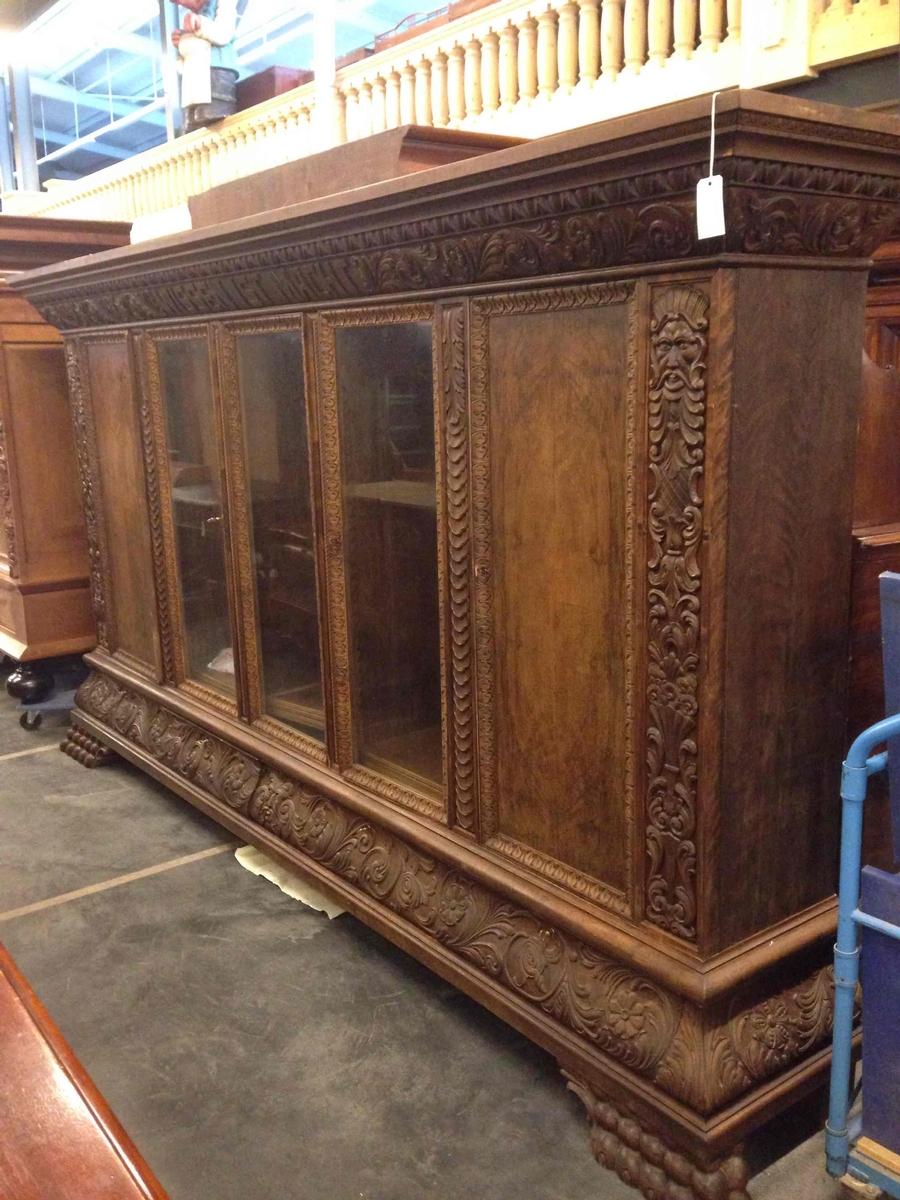 Huge walnut bookcase, early 20th C
