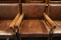 Ipswich style set of chairs in wood and leather, England mid 20th Century