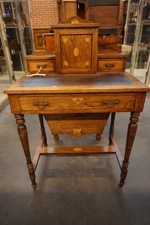 Small English rosewood desk with marquetry, 19th C