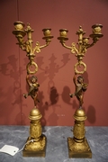 Late Empire style Pair of candelabras in gilded bronze, France Early 19th Century