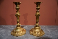 Louis XV style Pair of candlesticks in gilded bronze, France 19th century