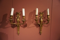 Louis XVI style Pair of wall appliques in gilded bronze, France 19th century