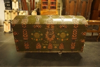 Metal studded painted trunk in oak early 19th C.