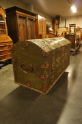 Metal studded painted trunk in oak early 19th C.