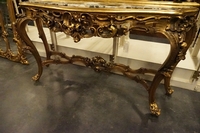 Mirror top console table in gilded wood, Italy first half 20th C.