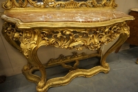 Mirror top console table in gilded wood, Italy early 20th C.