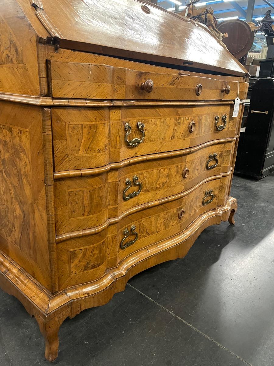 18th century German walnut secretary desk, 122x60x116H cm 