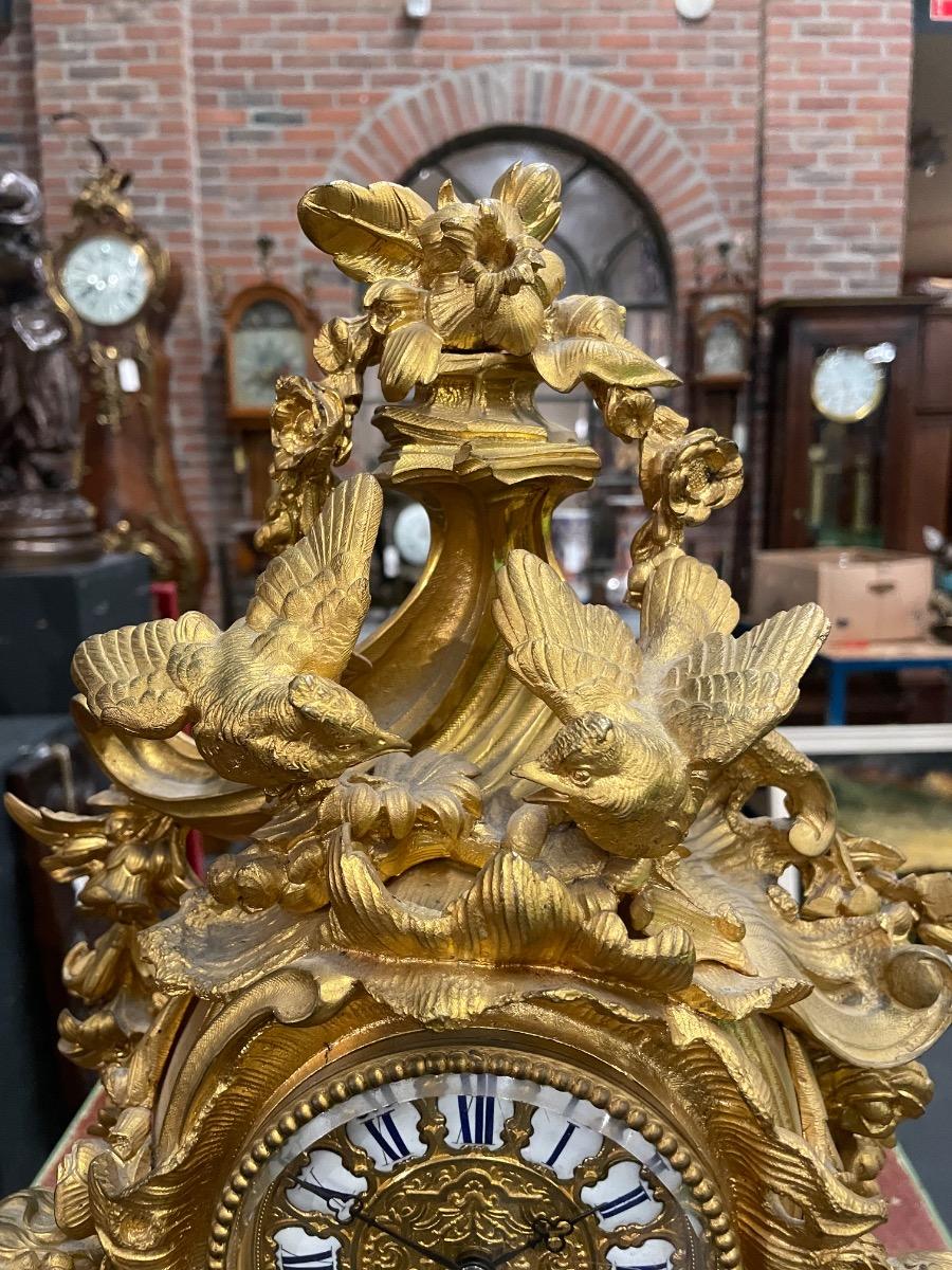 19th C. Louis XV style bronze gilded clock, 57x30x63H cm 
