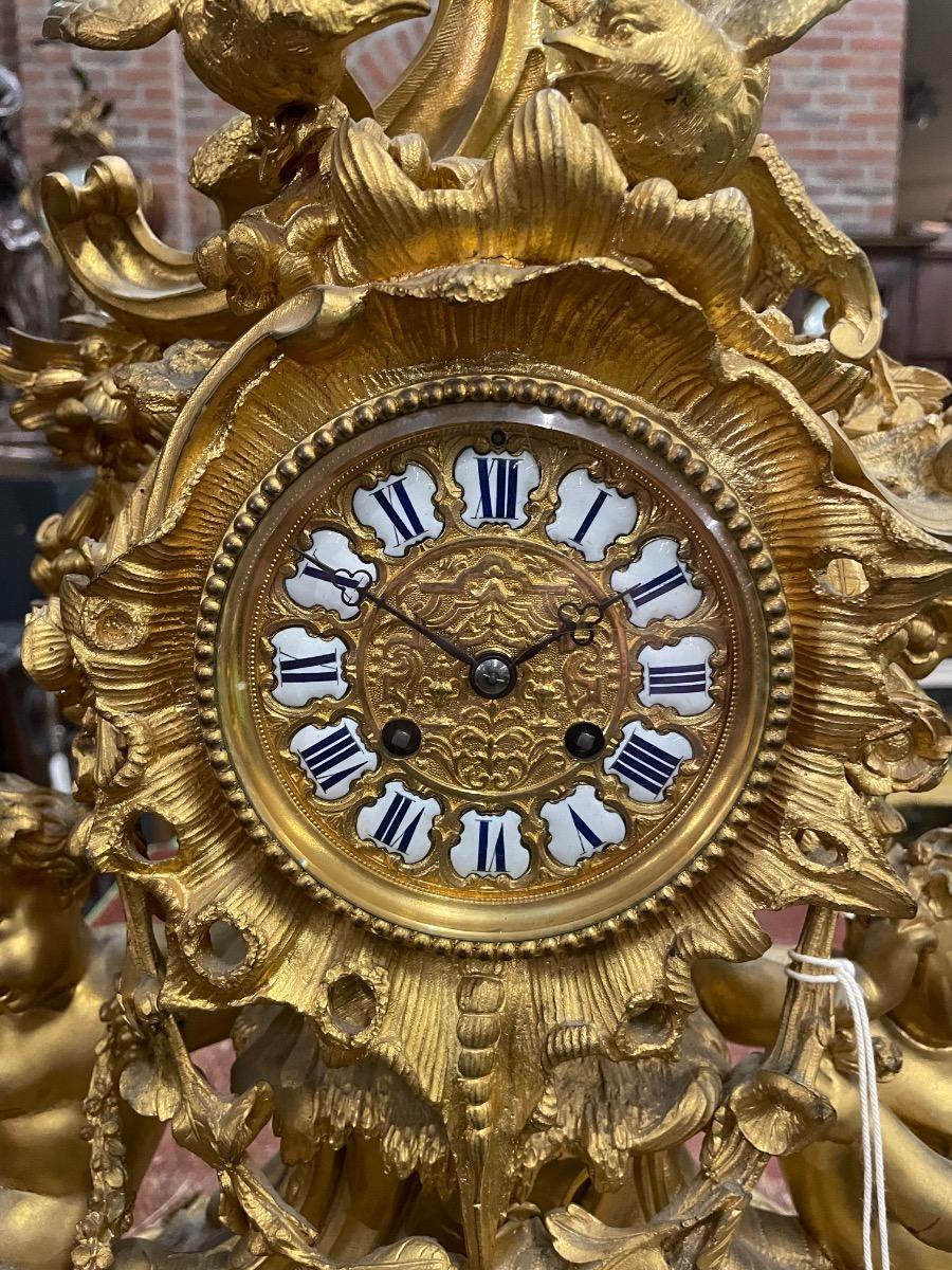 19th C. Louis XV style bronze gilded clock, 57x30x63H cm 