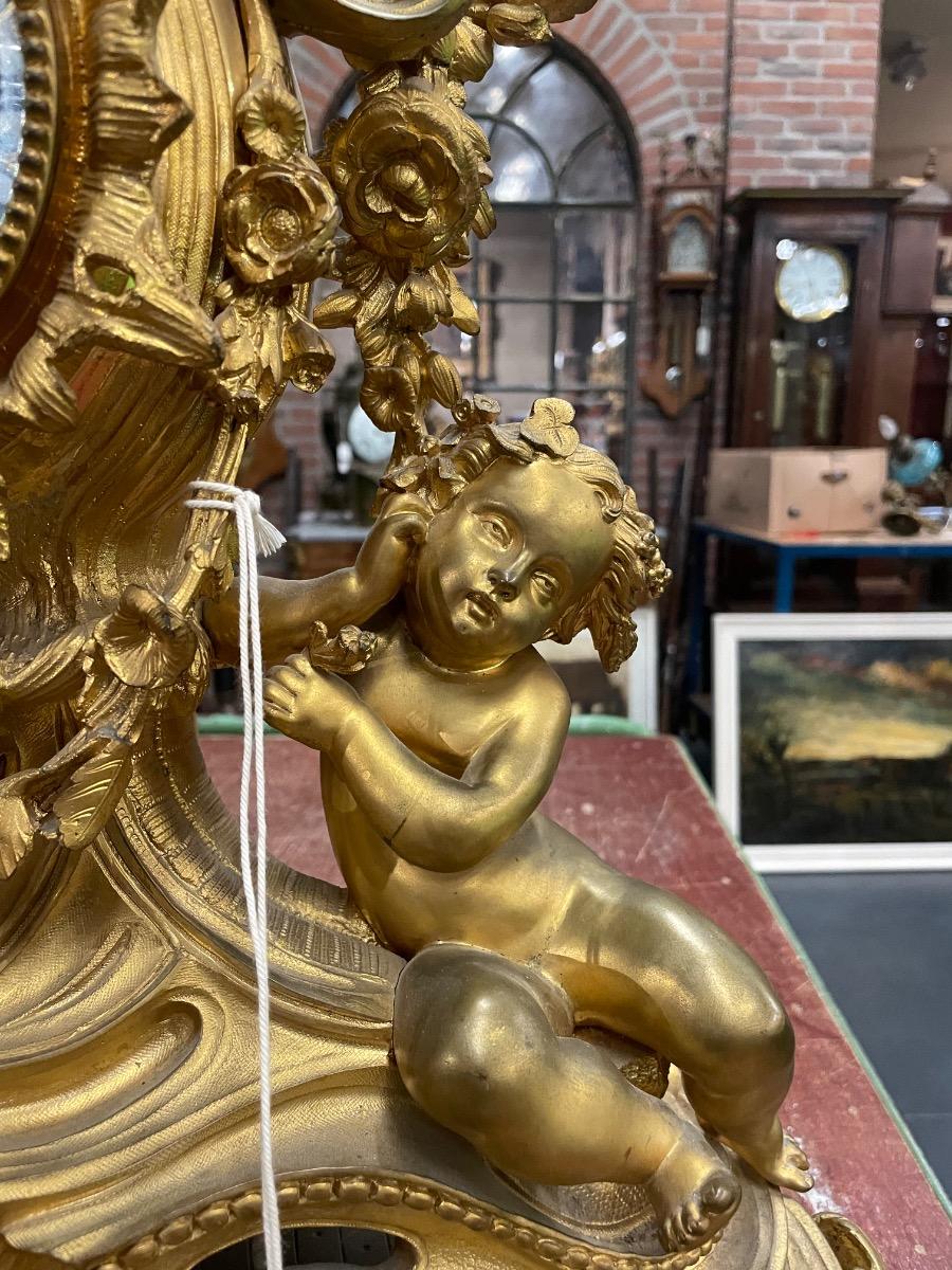 19th C. Louis XV style bronze gilded clock, 57x30x63H cm 