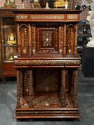19th C. nothern italy Wallnut Cabinet with brass- and mother of pearl marquetry, 45x94x157h cm