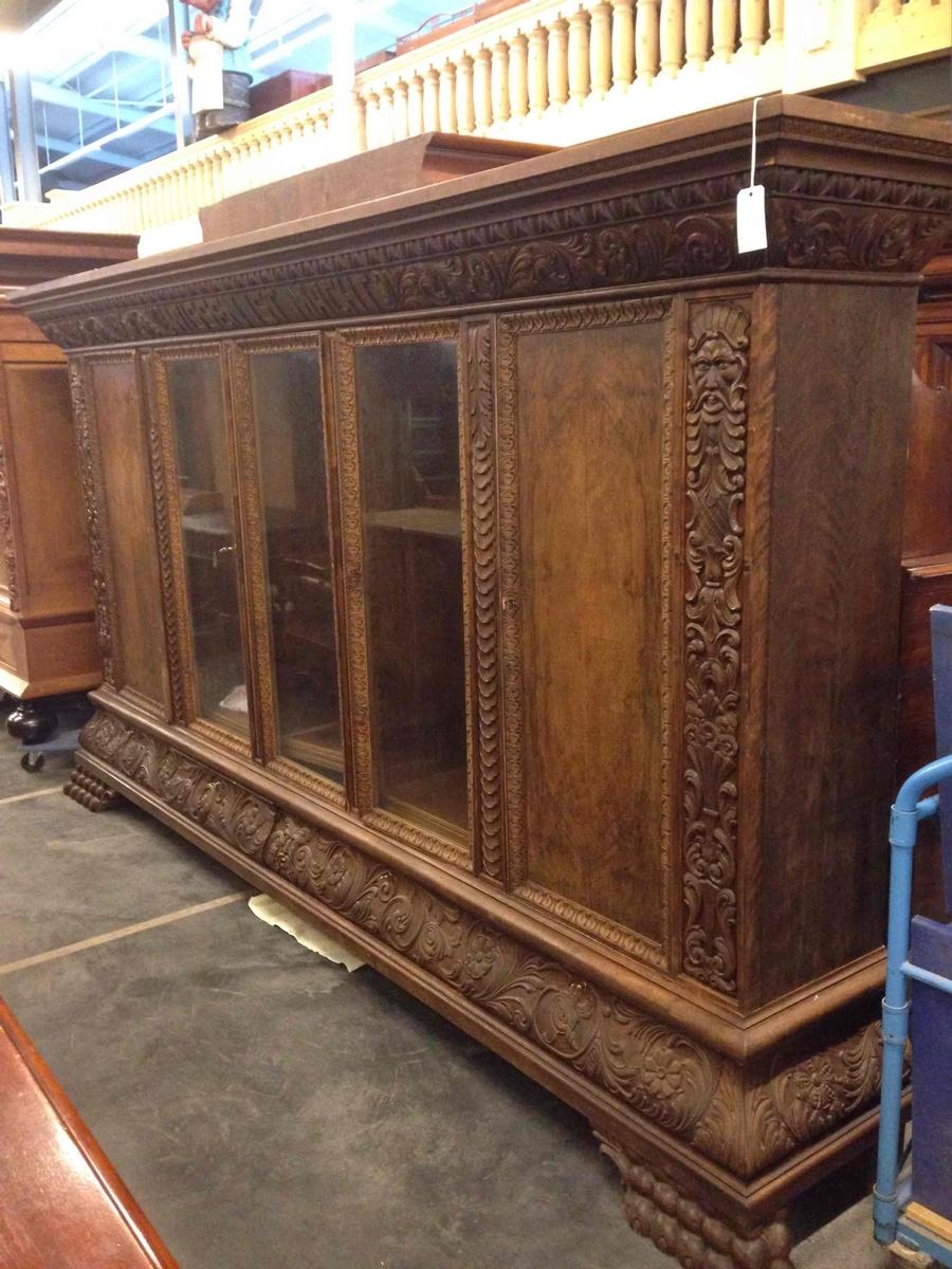 Huge walnut bookcase, early 20th C