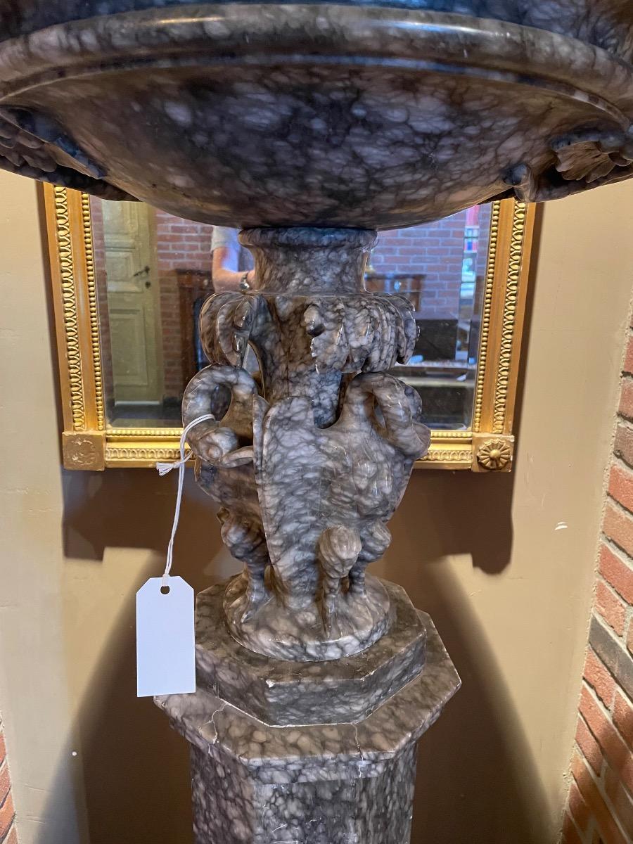 Alabaster coupe on stand, 154h x 67 in diameter 