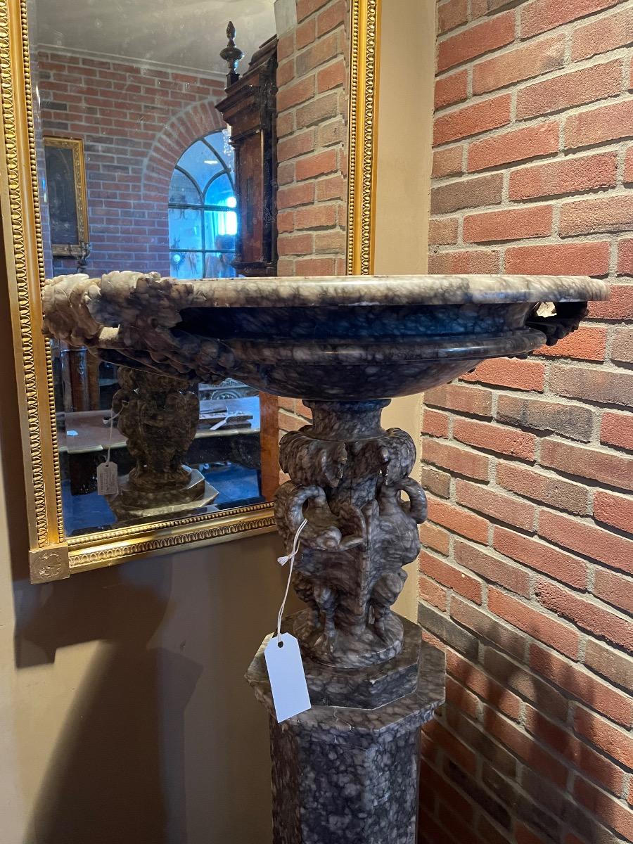 Alabaster coupe on stand, 154h x 67 in diameter 