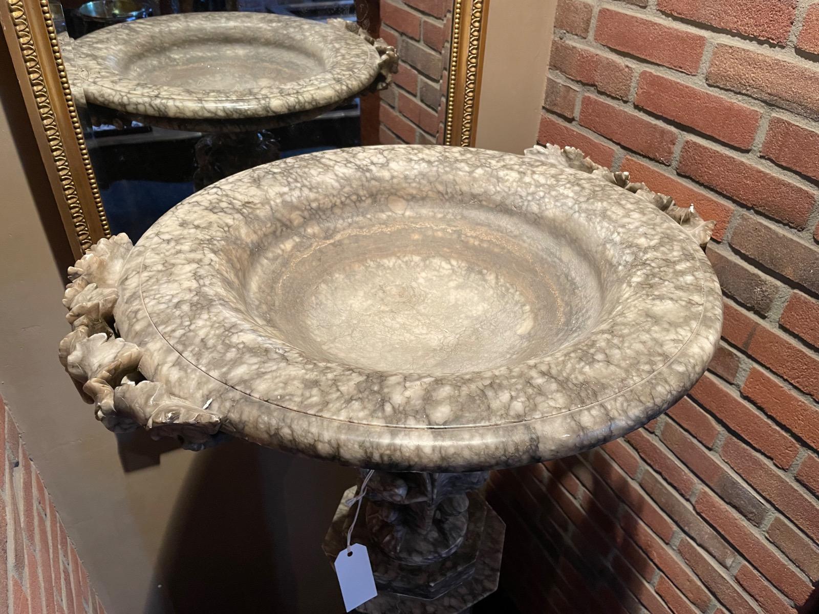 Alabaster coupe on stand, 154h x 67 in diameter 