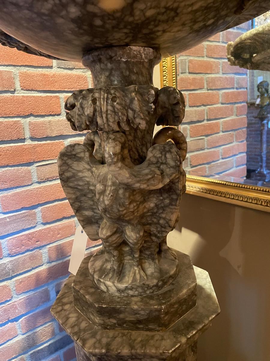 Alabaster coupe on stand, 154h x 67 in diameter 