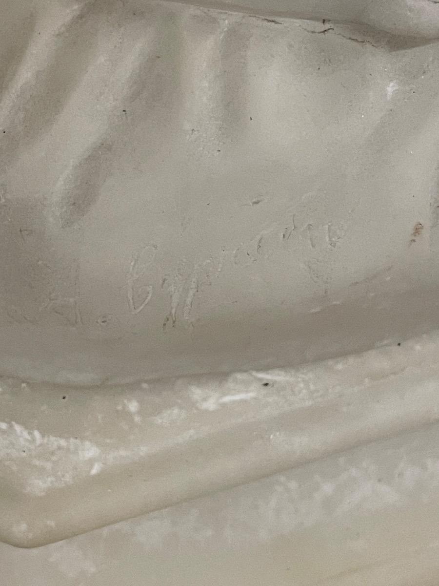 Alabaster sculpture mother with child, signed. 