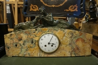 Art Deco style Clock in bronze and marble , France early 20th C.