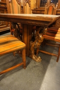 Baroque style diningroom set in walnut, Italy 2nd half 20th Century