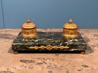 Bronze & Marble Inkwell Desk Set