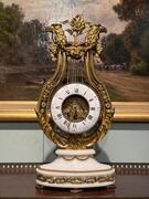 Bronze Gilded and Marble Louis XVI style Lyre Clock, 27x14x58h cm