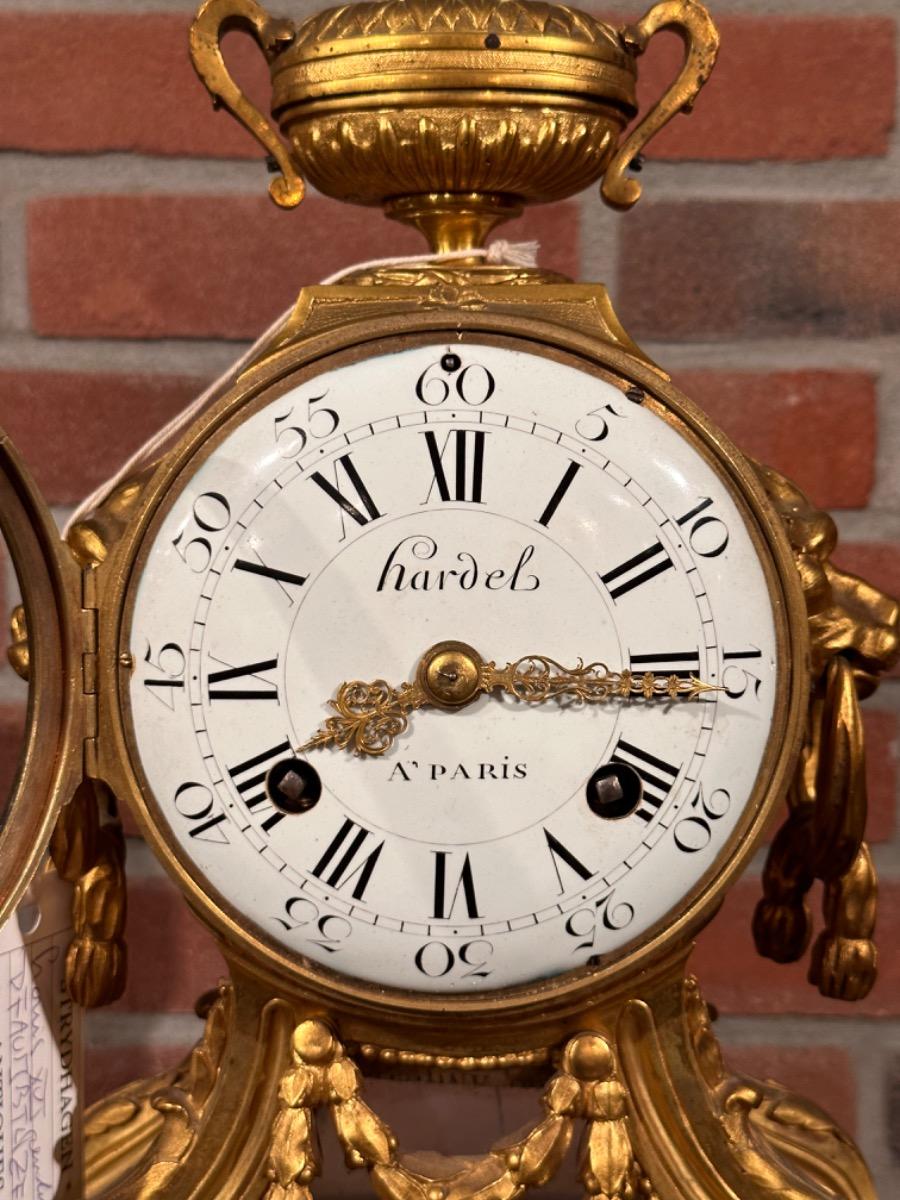 Bronze Gilded Louis XVI Pendule by Hardel, 29x17x45h cm