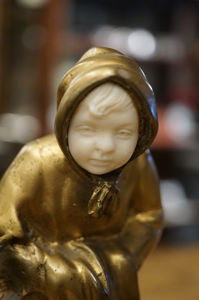 Bronze ivory statue, signed