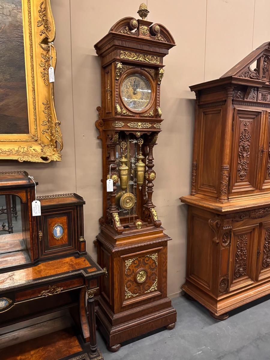 Bronze Mounted Oak Lorenz Furtwängler & Söhne Grandfather clock, 73x37x237h cm