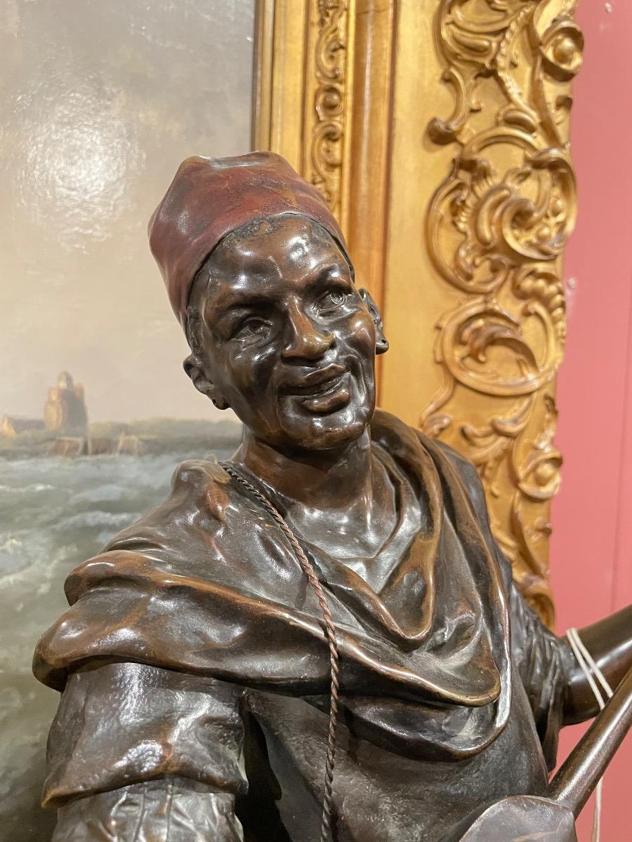 Bronze sculpture of a Tunisian musician by E. Picault