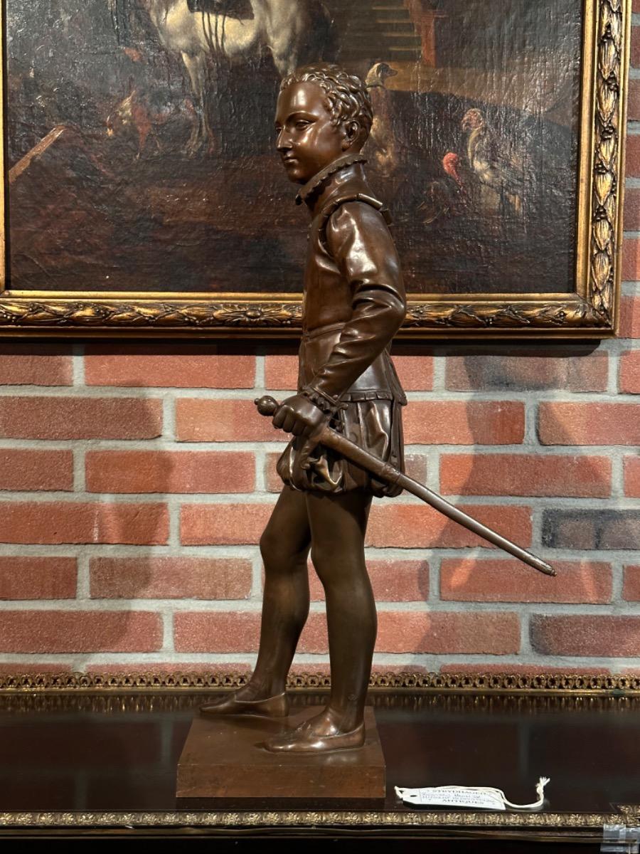 Bronze Sculpture of Young Henri IV of France Signed by Baron Bosio, 21x32x68h cm