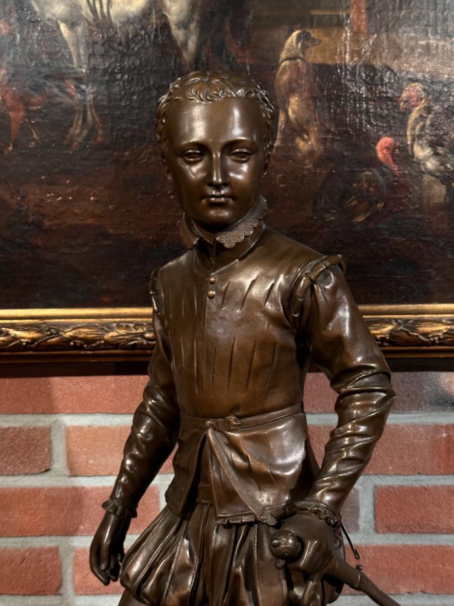 Bronze Sculpture of Young Henri IV of France Signed by Baron Bosio, 21x32x68h cm