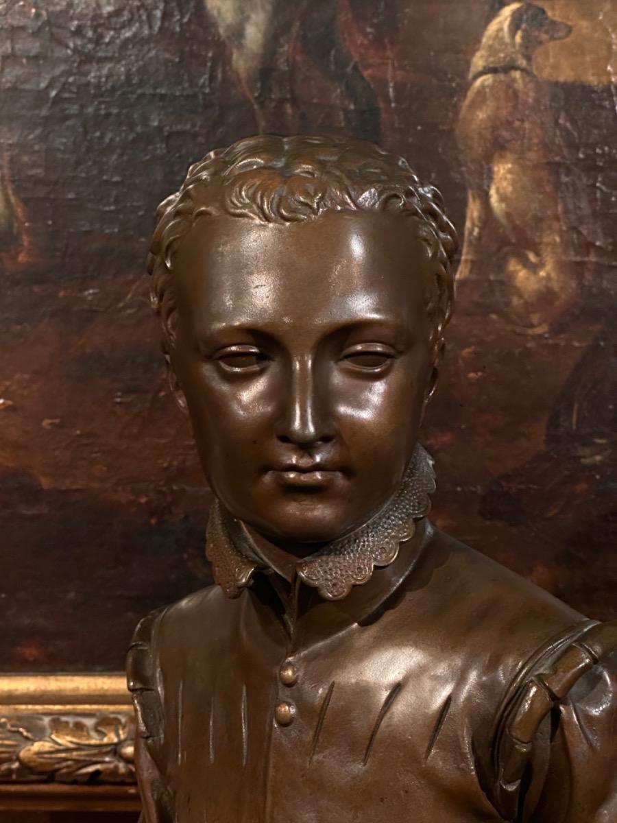Bronze Sculpture of Young Henri IV of France Signed by Baron Bosio, 21x32x68h cm