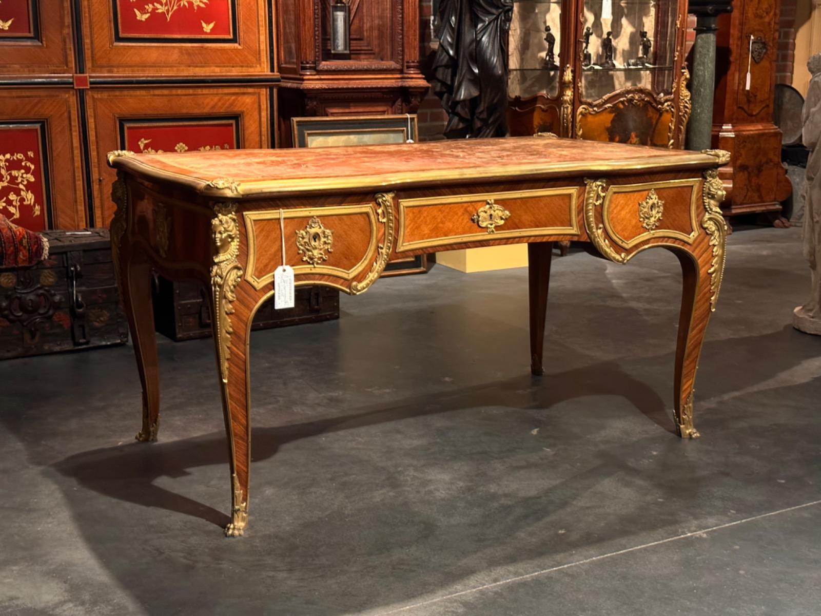 High quality 19th century Louis XV style Bureau Plat, 83x143x77h cm