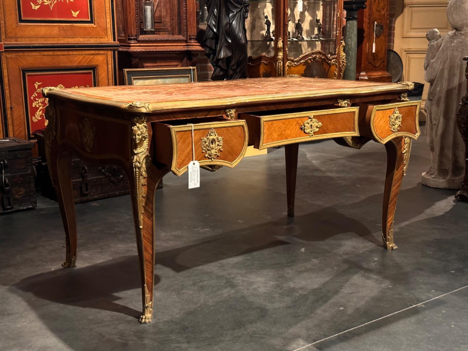 High quality 19th century Louis XV style Bureau Plat, 83x143x77h cm