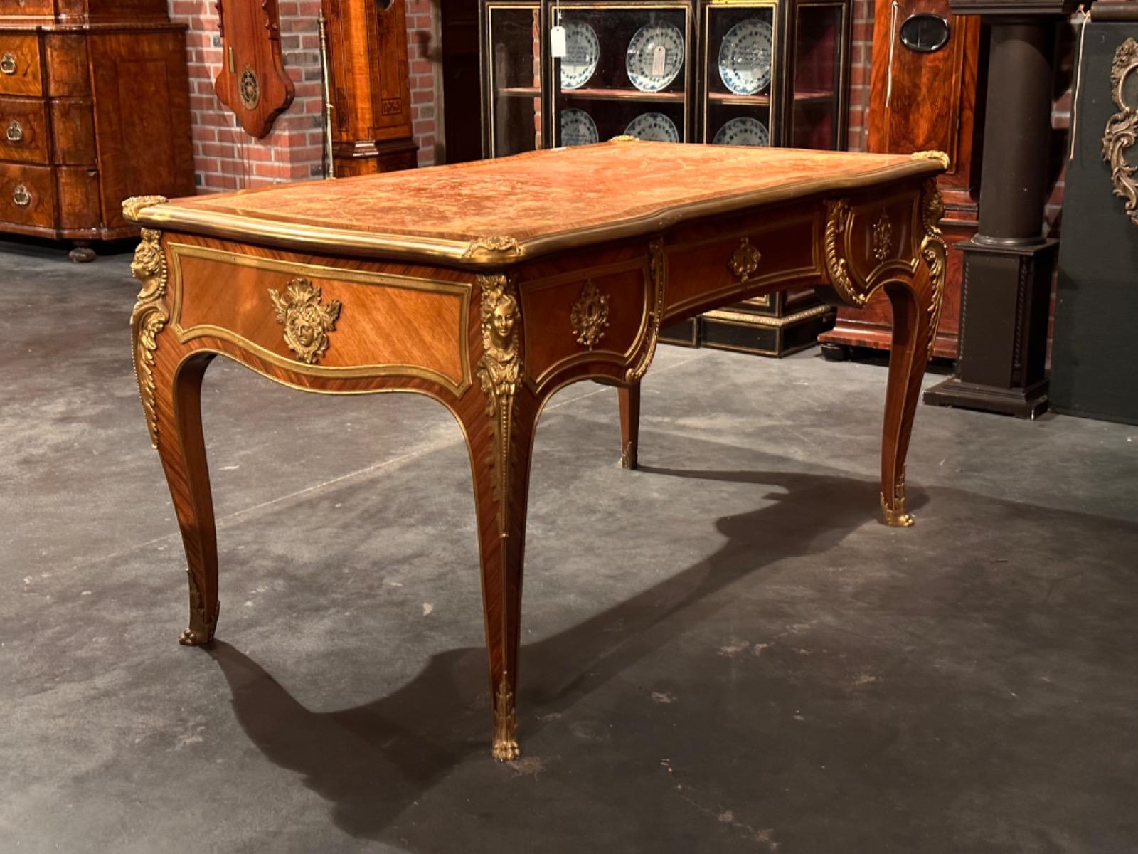 High quality 19th century Louis XV style Bureau Plat, 83x143x77h cm