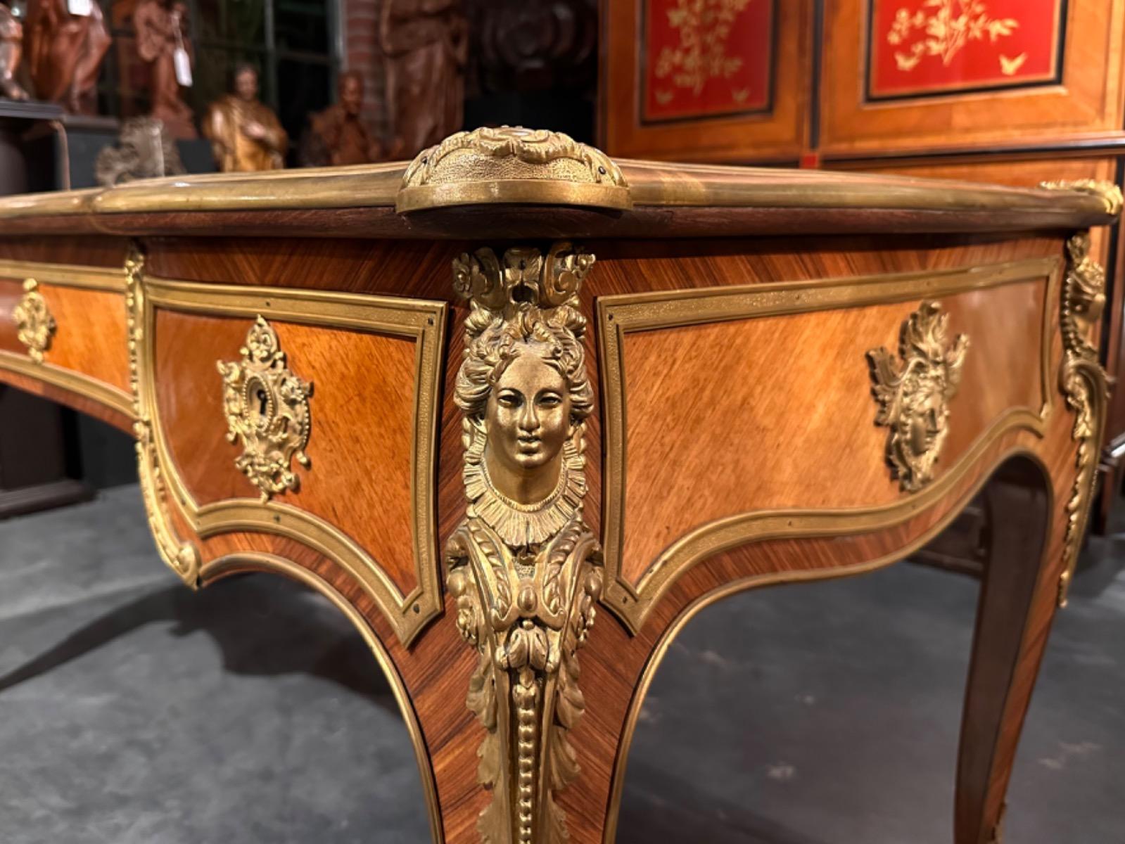 High quality 19th century Louis XV style Bureau Plat, 83x143x77h cm