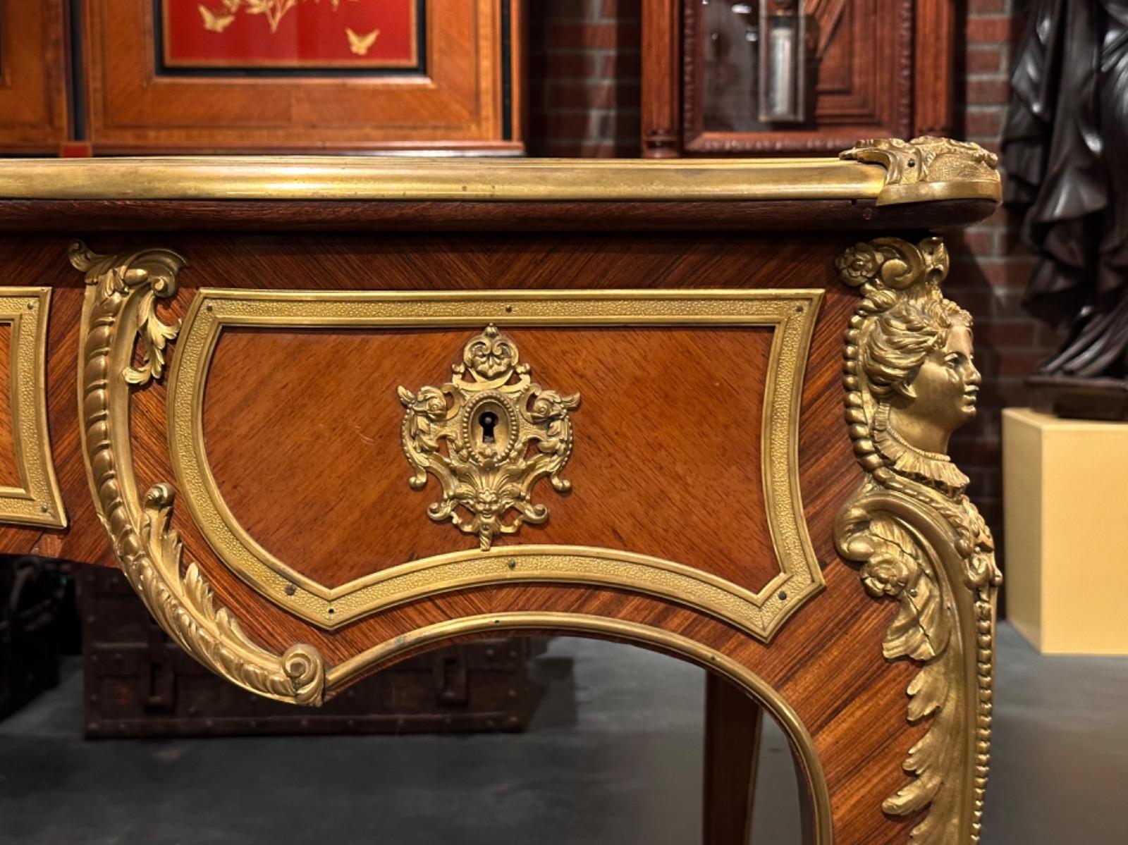 High quality 19th century Louis XV style Bureau Plat, 83x143x77h cm