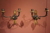Charles X style Pair of wall appliques in gilded bronze, France Early 19th Century