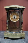 style Cloisonne clock set in onyx and bronze, France 19th century
