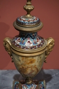 style Cloisonne clock set in onyx and bronze, France 19th century