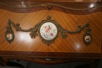 Desk with porcelain  in satinwood & mahogany, France around 1900