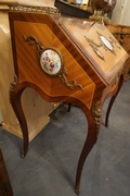 Desk with porcelain  in satinwood & mahogany, France around 1900