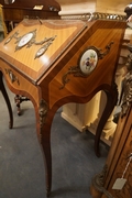 Desk with porcelain  in satinwood & mahogany, France around 1900
