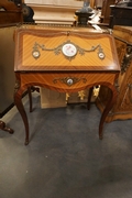 Desk with porcelain  in satinwood & mahogany, France around 1900