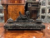 Egyptian Revival Bronze & Marble Inkwell Desk Set, 41x19x21h cm