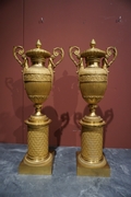 Empire style Candleholders a double usage in gilded bronze, France Early 19th Century