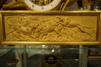 Empire style Chariot clock with Diana in gilded bronze, France around 1800