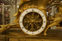 Empire style Chariot clock with Diana in gilded bronze, France around 1800