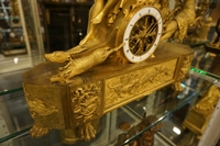 Empire style Chariot clock with Diana in gilded bronze, France around 1800