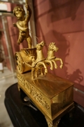 Empire style Miniature Chariot clock in gilded bronze, France around 1800